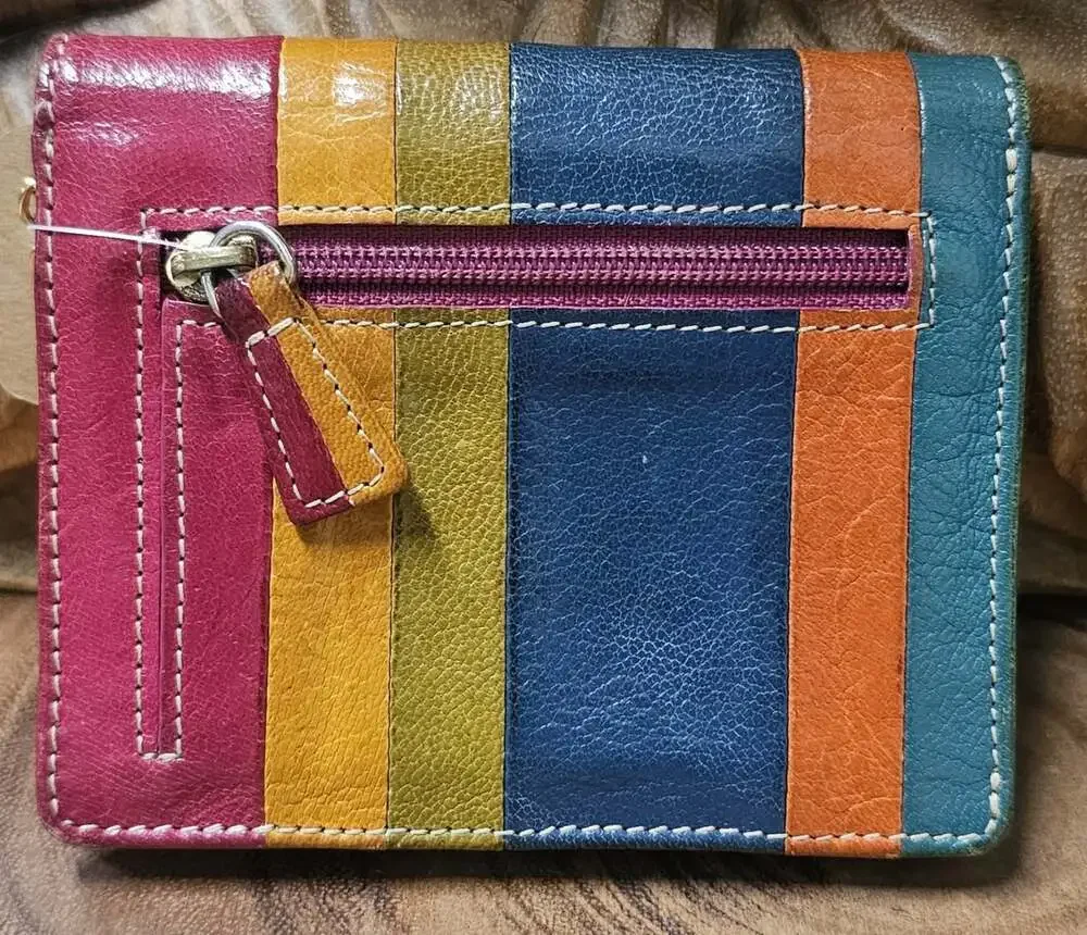 TUSK Colorblock Leather Snap Bifold Compact Wallet Keychain Minimalist RARE